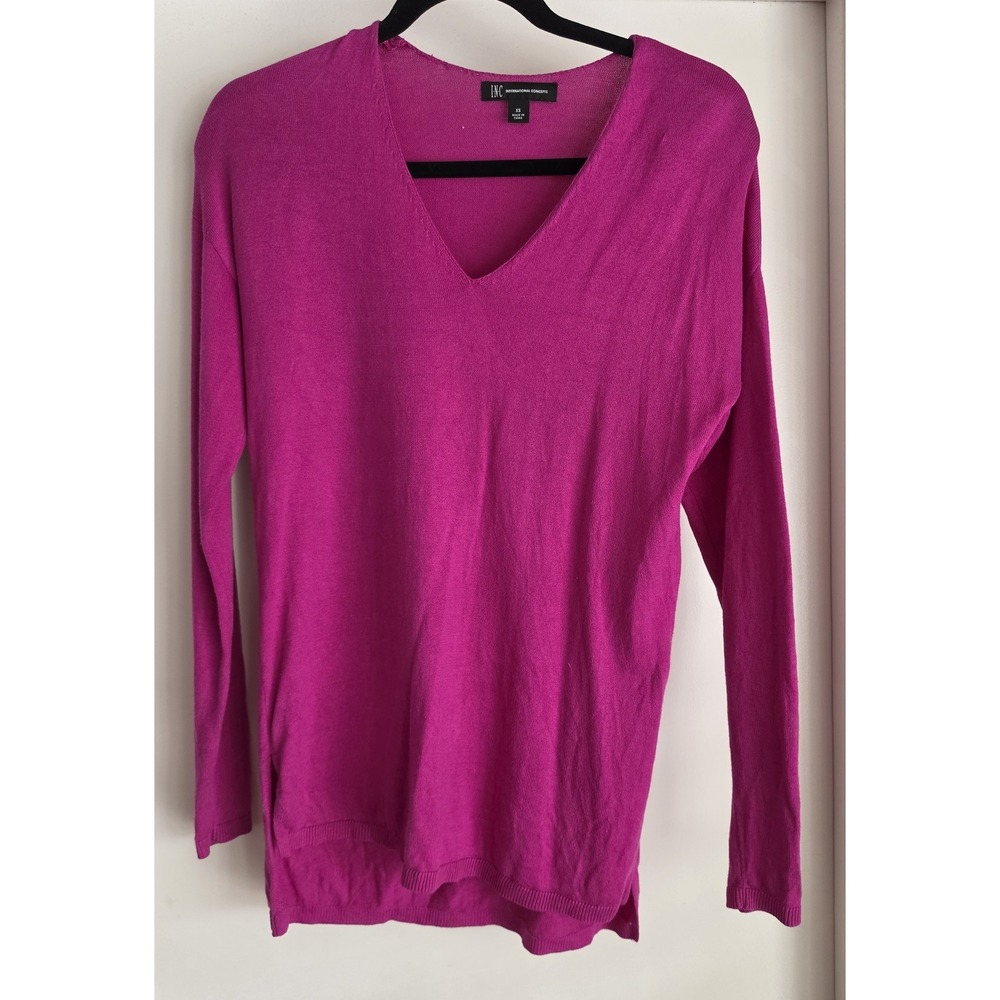 INC International Concepts Pink V-Neck Sweater XS Long Sleeve Pullover Top